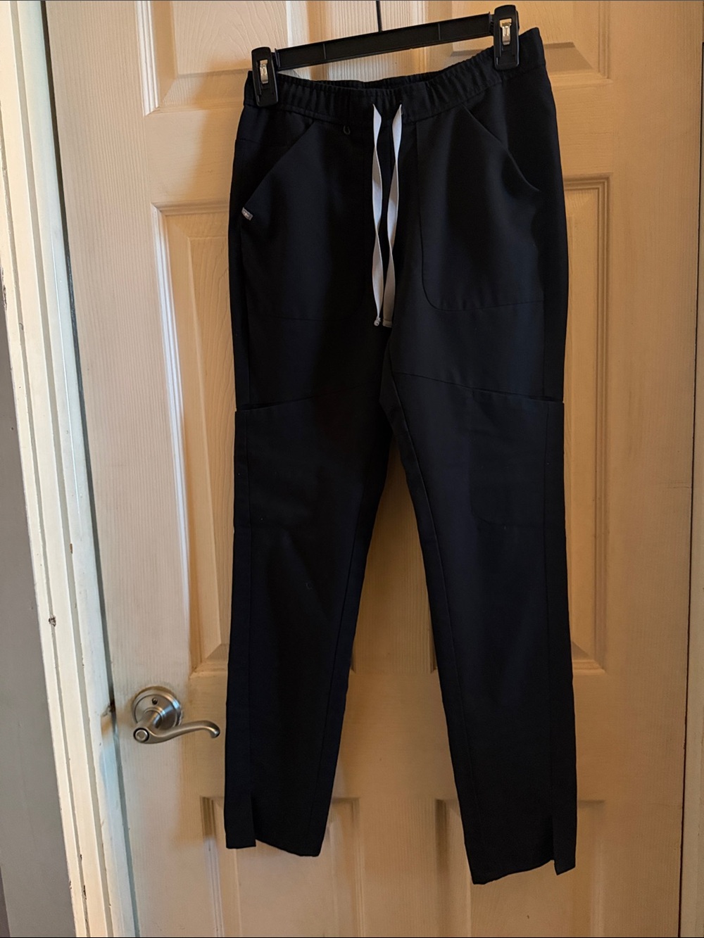 Figs Black Slim Drawstring Scrub Pants with White Tie